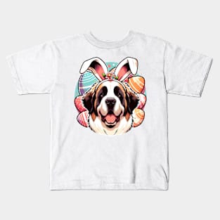 Saint Bernard Celebrates Easter with Bunny Ears Kids T-Shirt